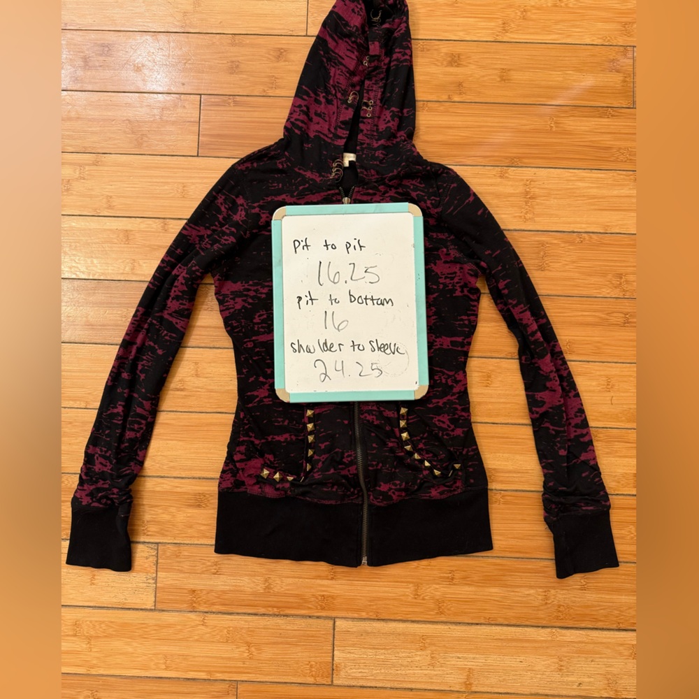 Y2K Abbey Dawn Inspired Red black Grunge hoodie with studs & piercings Handmade - Picture 5 of 9